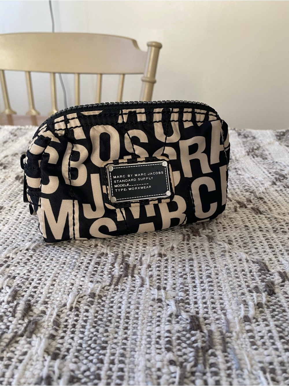 Marc by Marc Jacobs Black and Cream Logo nylon quilted pouch